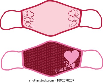 Medical protective mask on pink background, Prevent Coronavirus with Valentine themed mask 