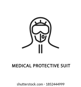 Medical protective suit flat line icon. Vector illustration doctor in protective clothing.
