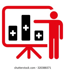 Medical Public Report vector icon. Style is bicolor flat symbol, intensive red and black colors, rounded angles, white background.