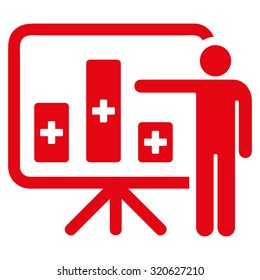 Medical Public Report vector icon. Style is flat symbol, red color, rounded angles, white background.