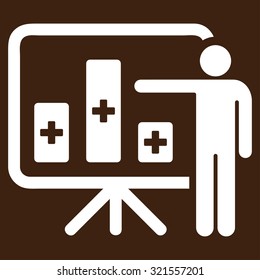 Medical Public Report vector icon. Style is flat symbol, white color, rounded angles, brown background.