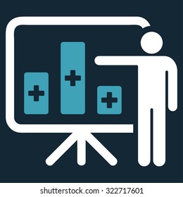 Medical Public Report vector icon. Style is bicolor flat symbol, blue and white colors, rounded angles, dark blue background.