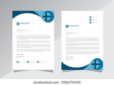 Medical purpose letterhead template design. creative letterhead template design with blue and green color. A4 letterhead template design for hospital. modern letterhead design template. Vector eps 10