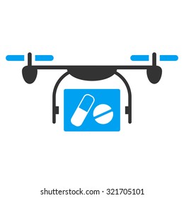 Medical Quadcopter vector icon. Style is bicolor flat symbol, blue and gray colors, rounded angles, white background.