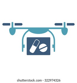 Medical Quadcopter vector icon. Style is bicolor flat symbol, cyan and blue colors, rounded angles, white background.