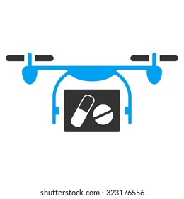 Medical Quadcopter vector icon. Style is bicolor flat symbol, blue and gray colors, rounded angles, white background.