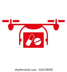 Medical Quadcopter vector icon. Style is flat symbol, red color, rounded angles, white background.