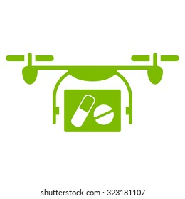 Medical Quadcopter vector icon. Style is flat symbol, eco green color, rounded angles, white background.