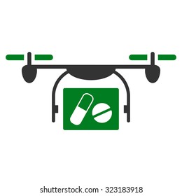 Medical Quadcopter vector icon. Style is bicolor flat symbol, green and gray colors, rounded angles, white background.
