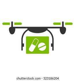 Medical Quadcopter vector icon. Style is bicolor flat symbol, eco green and gray colors, rounded angles, white background.