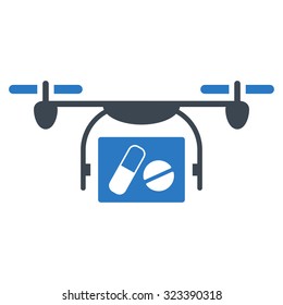 Medical Quadcopter vector icon. Style is bicolor flat symbol, smooth blue colors, rounded angles, white background.
