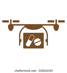 Medical Quadcopter vector icon. Style is flat symbol, brown color, rounded angles, white background.