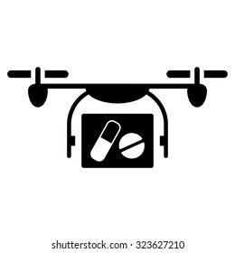 Medical Quadcopter vector icon. Style is flat symbol, black color, rounded angles, white background.