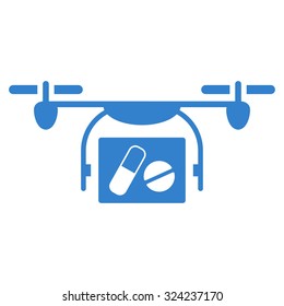 Medical Quadcopter vector icon. Style is flat symbol, cobalt color, rounded angles, white background.