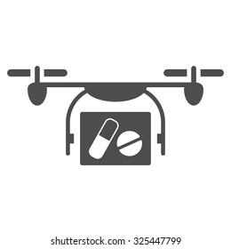 Medical Quadcopter vector icon. Style is flat symbol, gray color, rounded angles, white background.