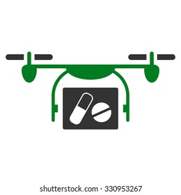 Medical Quadcopter vector icon. Style is bicolor flat symbol, green and gray colors, rounded angles, white background.