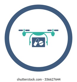 Medical Quadcopter vector icon. Style is bicolor flat rounded symbol, cobalt and cyan colors, rounded angles, white background.