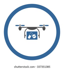 Medical Quadcopter vector icon. Style is bicolor flat rounded symbol, cobalt and gray colors, rounded angles, white background.