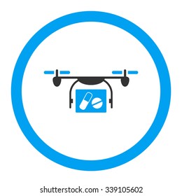 Medical Quadcopter vector icon. Style is bicolor flat rounded symbol, blue and gray colors, rounded angles, white background.