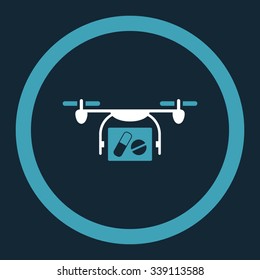 Medical Quadcopter vector icon. Style is bicolor flat rounded symbol, blue and white colors, rounded angles, dark blue background.