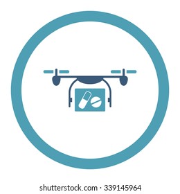 Medical Quadcopter vector icon. Style is bicolor flat rounded symbol, cyan and blue colors, rounded angles, white background.