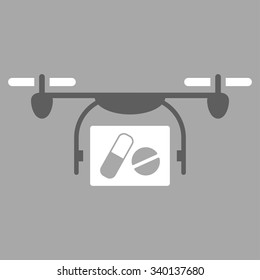 Medical Quadcopter vector icon. Style is bicolor flat symbol, dark gray and white colors, rounded angles, silver background.
