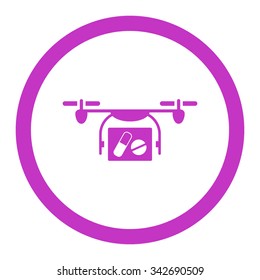 Medical Quadcopter vector icon. Style is flat rounded symbol, violet color, rounded angles, white background.