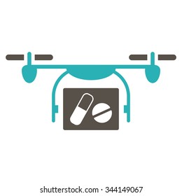 Medical Quadcopter vector icon. Style is bicolor flat symbol, grey and cyan colors, rounded angles, white background.