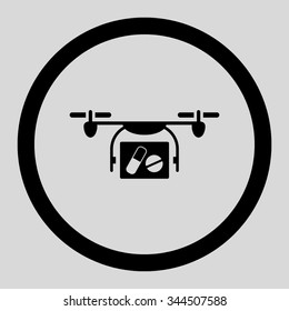 Medical Quadcopter vector icon. Style is flat rounded symbol, black color, rounded angles, light gray background.