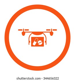 Medical Quadcopter vector icon. Style is flat rounded symbol, orange color, rounded angles, white background.