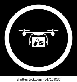 Medical Quadcopter vector icon. Style is flat rounded symbol, white color, rounded angles, black background.
