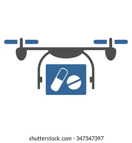 Medical Quadcopter vector icon. Style is bicolor flat symbol, cobalt and gray colors, rounded angles, white background.