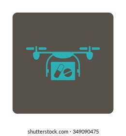 Medical Quadcopter vector icon. Style is flat rounded square button, cyan and grey colors, white background.