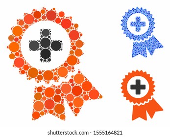 Medical quality seal composition of filled circles in various sizes and color tints, based on medical quality seal icon. Vector filled circles are organized into blue composition.