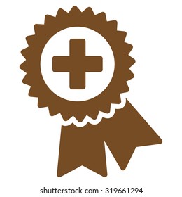 Medical Quality Seal vector icon. Style is flat symbol, brown color, rounded angles, white background.