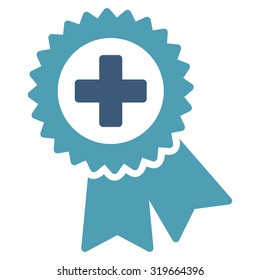 Medical Quality Seal vector icon. Style is bicolor flat symbol, cyan and blue colors, rounded angles, white background.