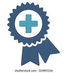 Medical Quality Seal vector icon. Style is bicolor flat symbol, cyan and blue colors, rounded angles, white background.