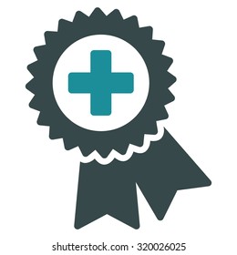 Medical Quality Seal vector icon. Style is bicolor flat symbol, soft blue colors, rounded angles, white background.