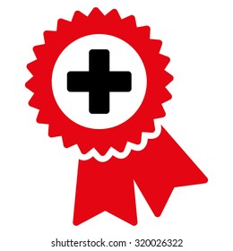 Medical Quality Seal vector icon. Style is bicolor flat symbol, intensive red and black colors, rounded angles, white background.