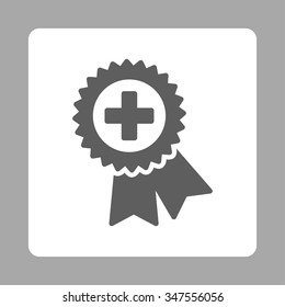 Medical Quality Seal vector icon. Style is flat rounded square button, dark gray and white colors, silver background.