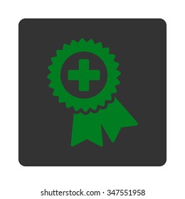 Medical Quality Stamp vector icon. Style is flat rounded square button, green and gray colors, white background.