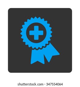 Medical Quality Stamp vector icon. Style is flat rounded square button, blue and gray colors, white background.