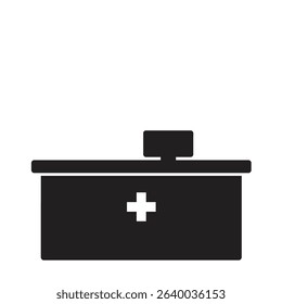 Medical reception desk icon healthcare clinic symbol.