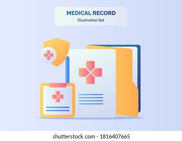 Medical record concept file document patient healthy history with flat cartoon style