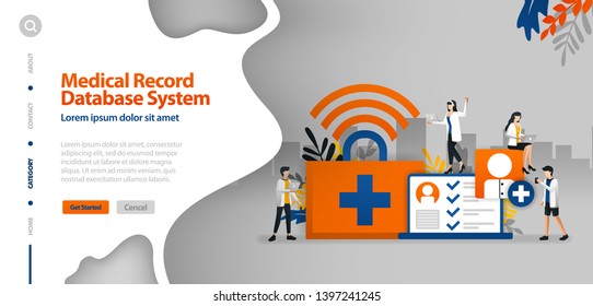 Medical Record database system, wifi internet to help record patient's disease history .vector illustration concept can be use for landing page, template, ui, web, mobile app, poster, banner, website