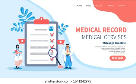 Medical Record. Doctors. Testing Patient Card. Medical Card. Template For Website,landing Page. Flat Vector Illustration. Tiny People Character Medical Concept App Intro Card, Editorial,flyer, Banner.