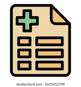 Medical record document featuring a green cross and checkboxes, symbolizing patient information and healthcare management