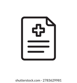 Medical record document icon with cross symbol for healthcare data, medical hist