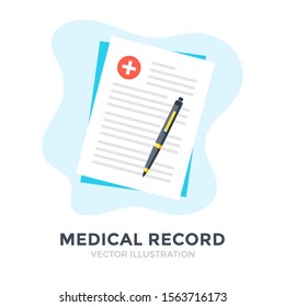 Medical Record. Flat Design. Claim Form, Application, Prescription, Healthcare Documents, Patient Case, Medical Report Concepts. Vector Illustration