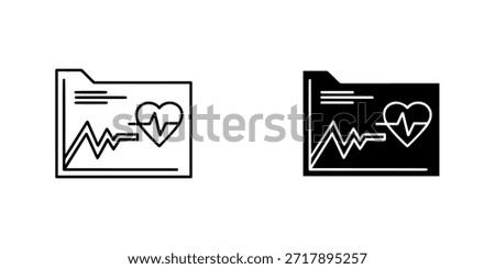 Medical record folder with heart rate graph and heart symbol icon set, isolated on